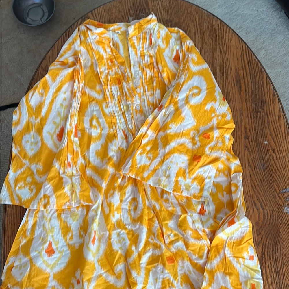 Yellow and White Printed Tunic Top